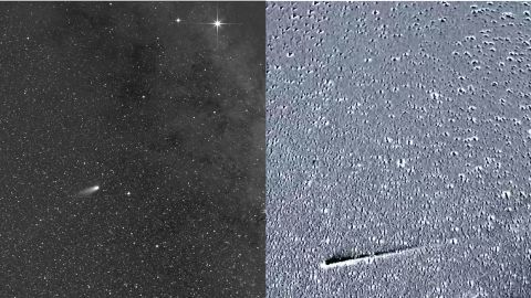 The image of Comet Leonard on the left was taken by the European Space Agency and NASA's Solar Orbiter. The image on the right was taken by  NASA's Solar Terrestrial Relations Observatory-A spacecraft.