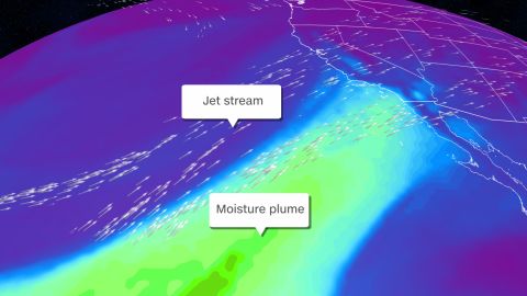 Forecast computer models show the stream of water vapor that is expected to hit the West Coast through this weekend. 