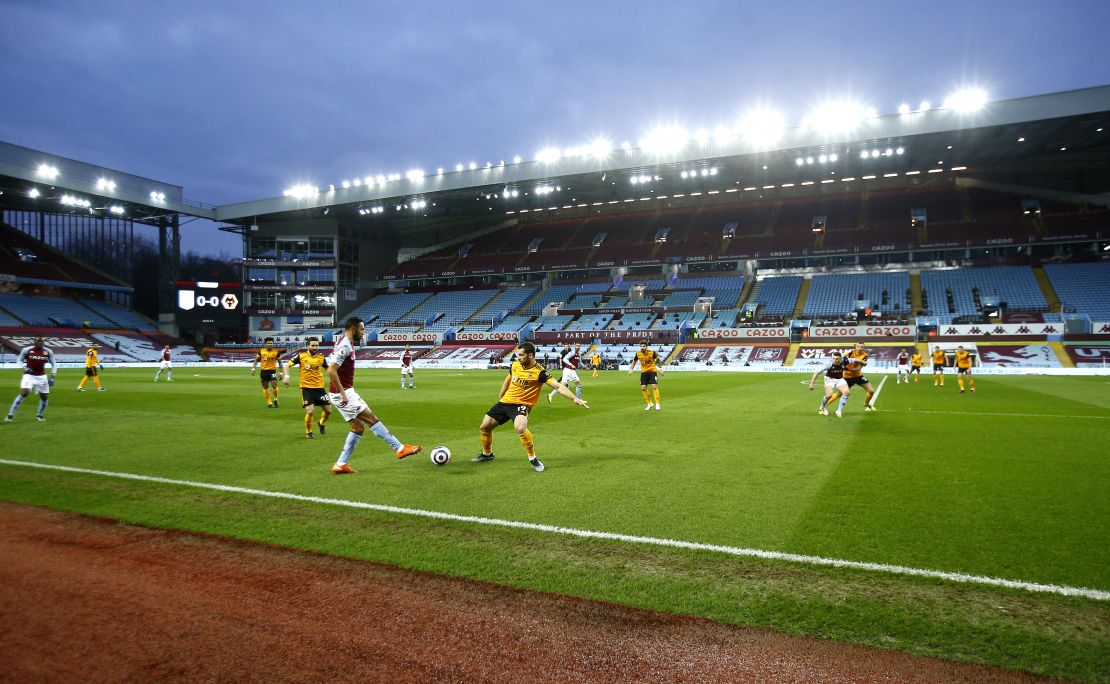 Aston Villa and Wolves play out a league game at an empty Villa Park in March.