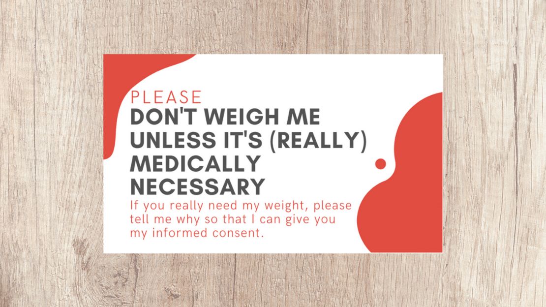 Don't Weigh Me' cards aim to reduce stress at the doctor's office