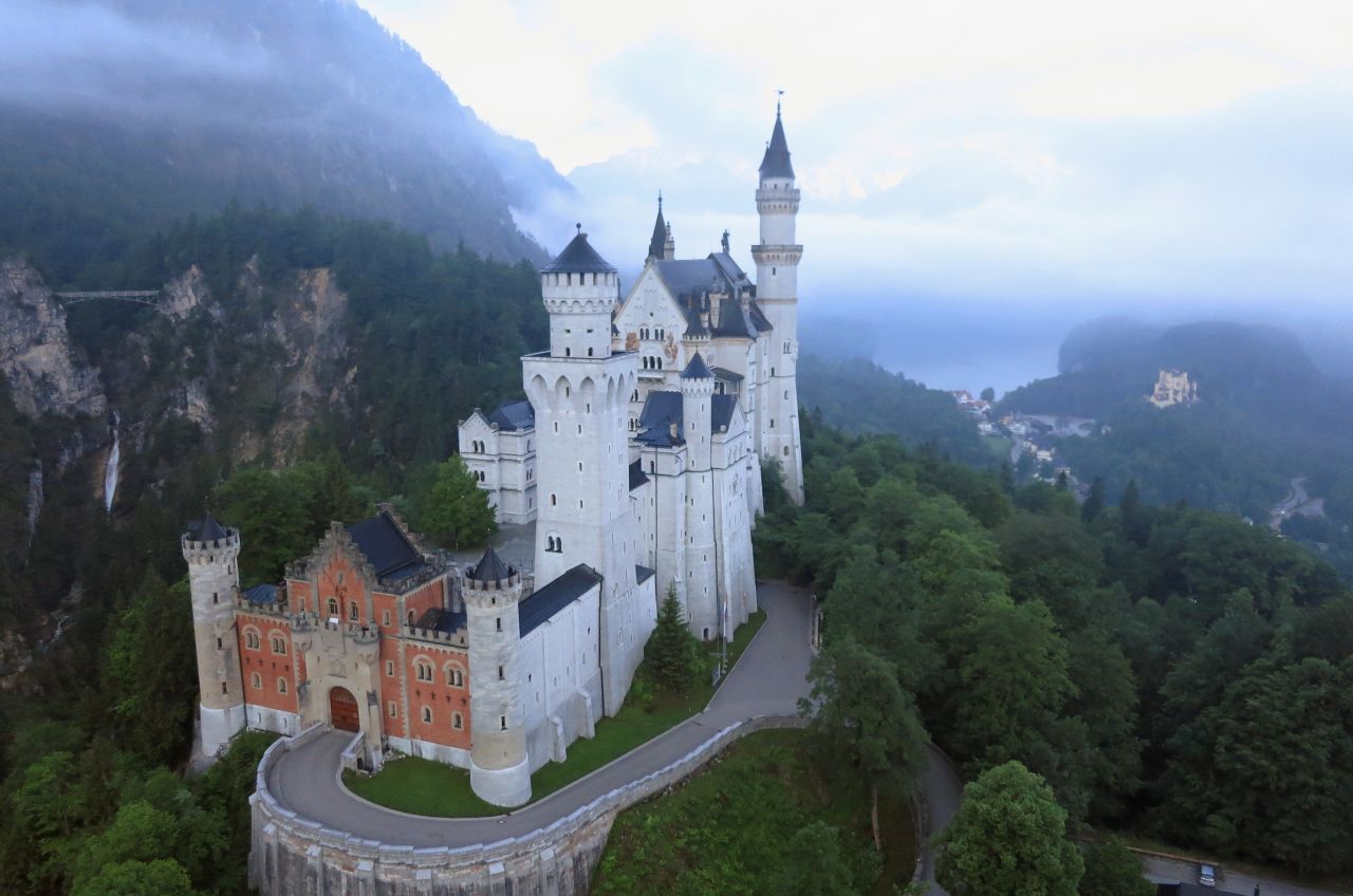 The Romanesque Revival design of Neuschwanstein served as the basis for two Disney castles.