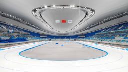BEIJING, CHINA - OCTOBER 28: Interior view of the National Speed Skating Oval is seen on October 28, 2021 in Beijing, China. With the renovation of China's National Stadium finished on Thursday, all construction and renovation work of Olympic competition venues in Beijing are completed. (Photo by VCG/VCG via Getty Images)
