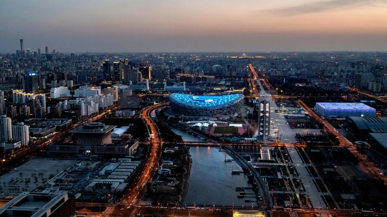 The National Stadium are seen from the top level of the Olympic Tower in Beijing's Olympic Green.