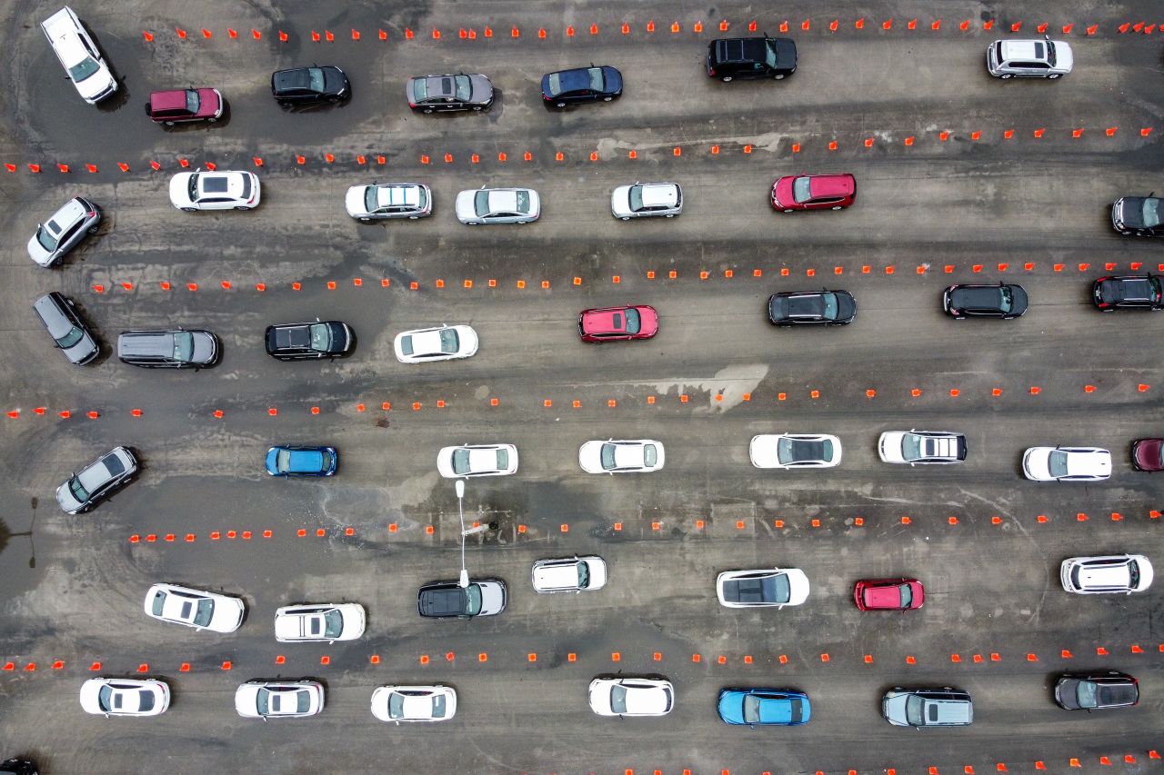 Cars line up at a Covid-19 testing site at Tropical Park in Miami on December 21.