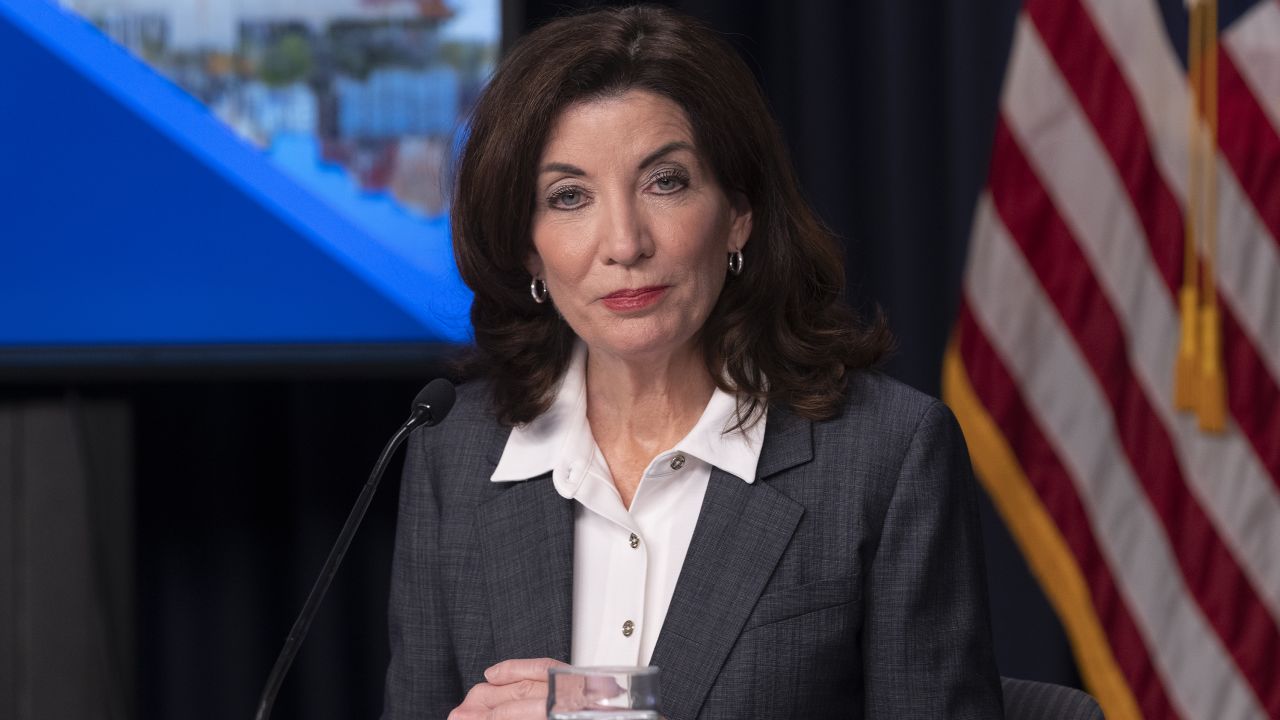 New York Gov. Kathy Hochul holds a Covid-19 briefing this week. 