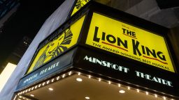 NEW YORK, NEW YORK - DECEMBER 21: A view of the "The Lion King" marquee at the Minskoff Theatre on the night the show has been postponed due to "a number of COVID-19 cases detected in the company" on December 21, 2021 in New York City.  "The Lion King", which announced their decision today, joins a growing list of nine Broadway shows that have cancelled performances due to a surge in COVID-19 cases. (Photo by Alexi Rosenfeld/Getty Images)