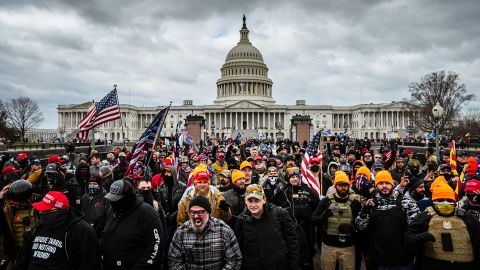 Pro-Donald Trump protesters gather in front of the US Capitol on January 6, 2021. A pro-Trump mob stormed the Capitol that day, breaking windows and clashing with police officers. Trump supporters had gathered to protest the ratification of Joe Biden's Electoral College victory.