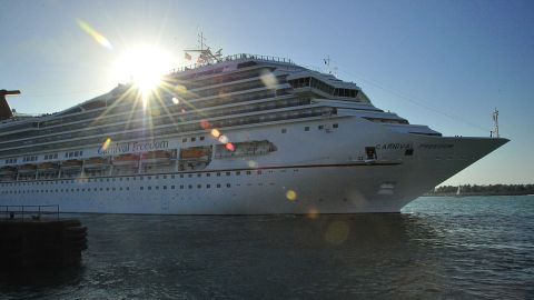 A file photo shows Carnival Freedom leaving Florida port on a previous excursion. 