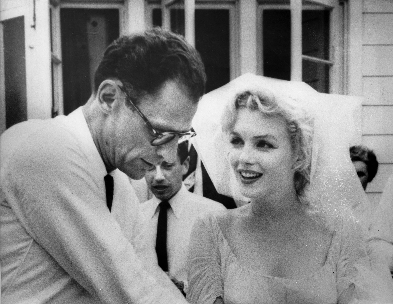 Monroe marries playwright Arthur Miller in 1956. "He treated me as a human being.  And he was a very sensitive human being and treated me as a sensitive person also," she said. <em>Correction: A previous version of this caption incorrectly stated the year Monroe married Miller.</em>