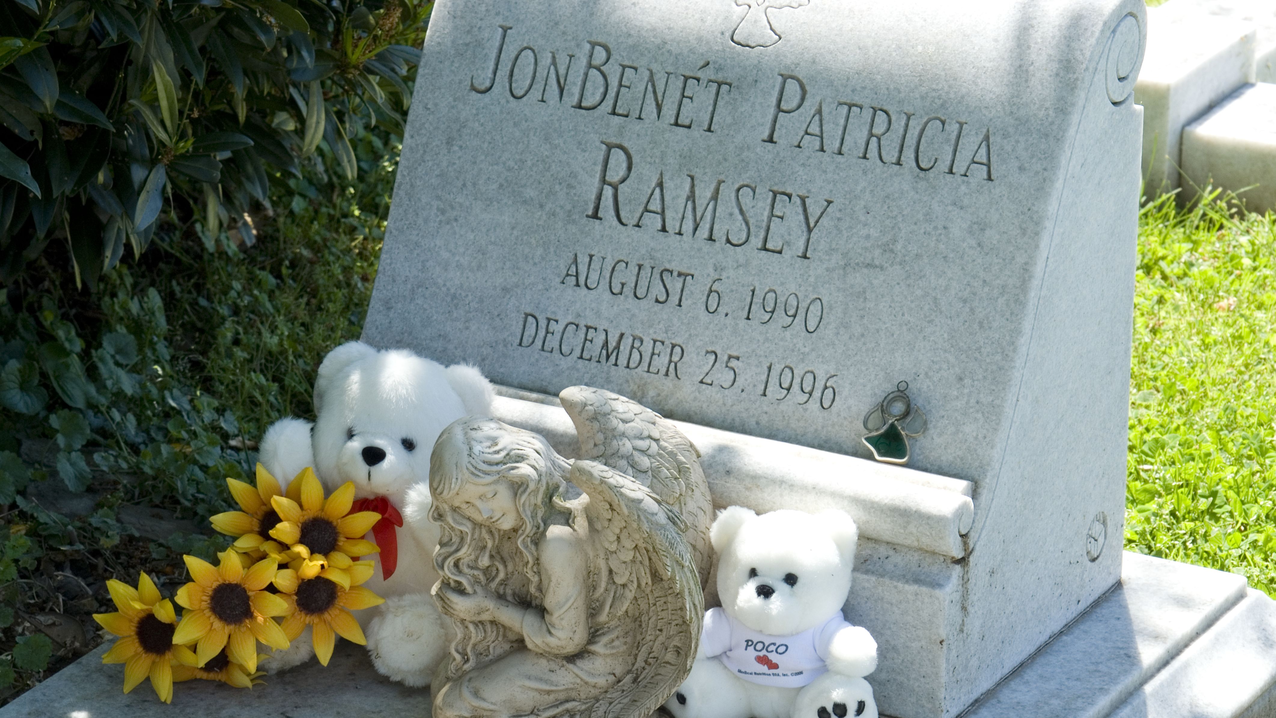 Headstone of JonBenet Ramsey near Atlanta, where the family had lived before moving to Boulder, Colorado.