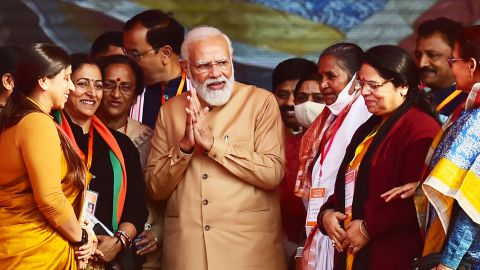 India's Prime Minister Narendra Modi attends an event in Allahabad, Uttar Pradesh, on December 21.