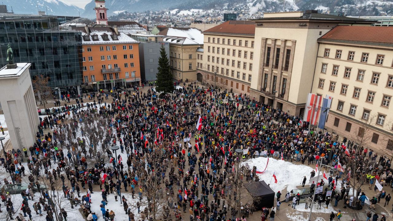 Protesters demonstrate against Covid-19 restrictions in Innsbruck, Austria in November.