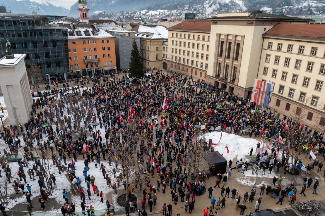 Protesters demonstrate against Covid-19 restrictions in Innsbruck, Austria in November. 