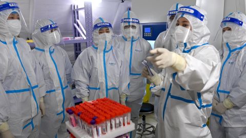 Medical workers at a testing lab in Xi'an on December 23.