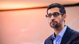 Sundar Pichai, chief executive officer of Alphabet Inc., delivers a speech on artificial intelligence at the Bruegel European economic think tank in Brussels, Belgium, on Monday, Jan. 20, 2020. 