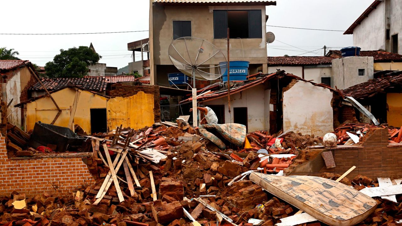 Destroyed homes are seen after flooding tore through Itapetinga, in Brazil's Bahia state.