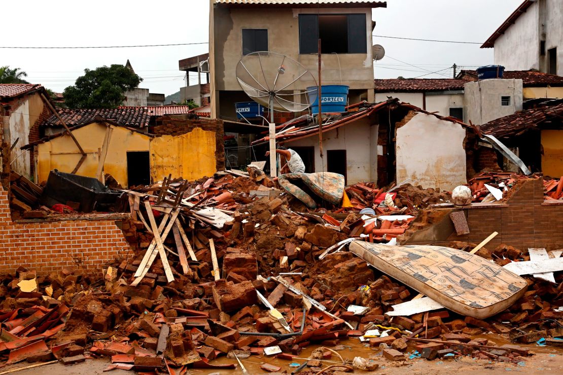 Destroyed homes are seen after flooding tore through Itapetinga, in Brazil's Bahia state.
