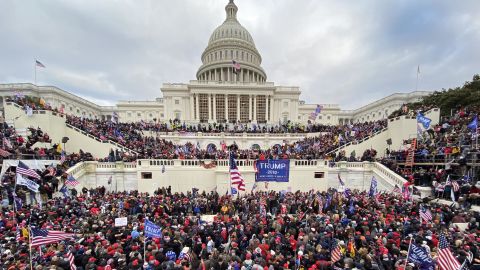 Trump supporters gather outside the US Capitol.