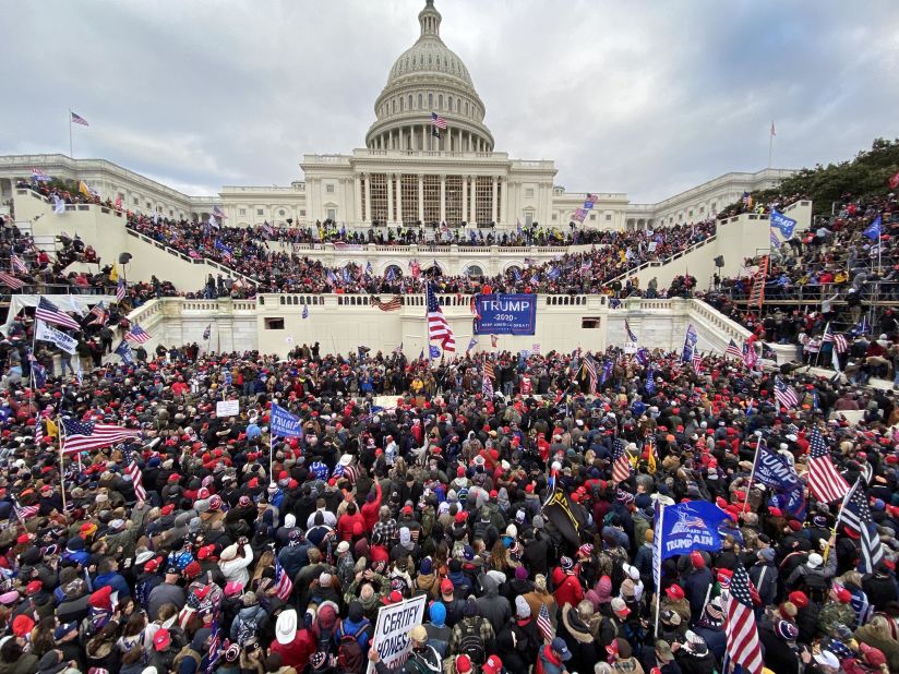 Trump supporters gather outside the US Capitol.