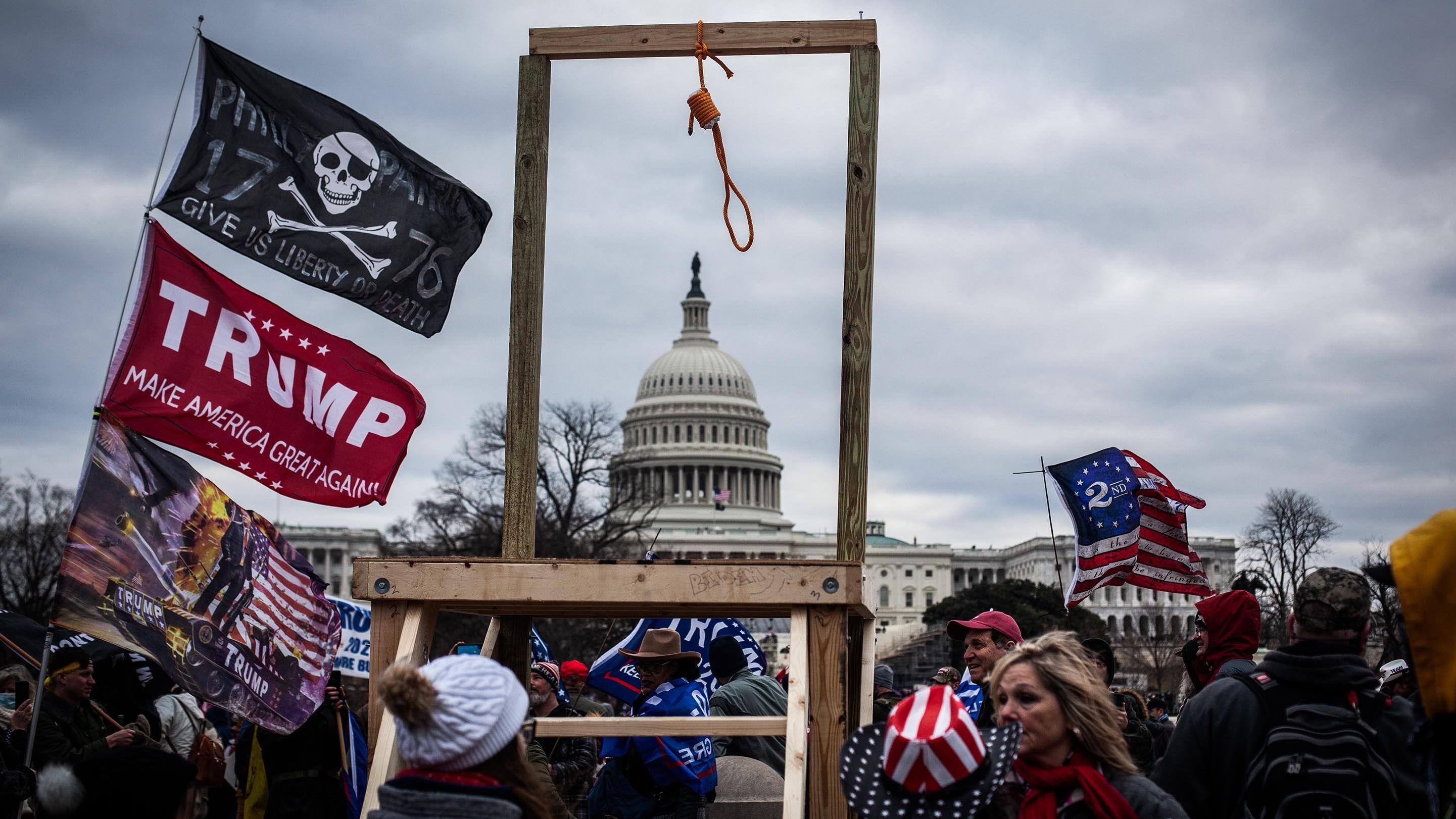 A noose is seen near Trump supporters gathered outside the Capitol.