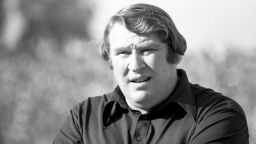 PASADENA, CA - JANUARY 9, 1977: Head coach John Madden of the Oakland Raiders watches the action from the sideline during Super Bowl XI on January 9, 1977 against the Minnesota Vikings at the Rose Bowl in Pasadena, California. The Raiders beat the Vikings, 32-14 to win the professional football World Championship.19770109-FR-1977 Kidwiler Collection/Diamond Images  