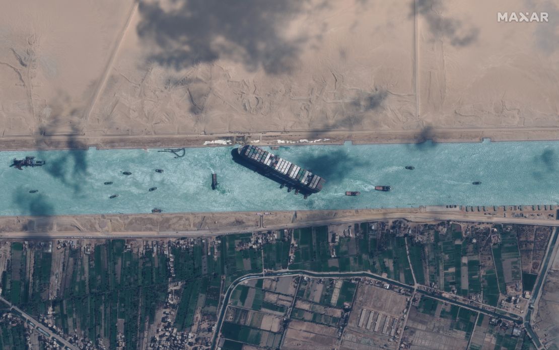 The Ever Given was lodged in the Suez Canal for nearly a week.