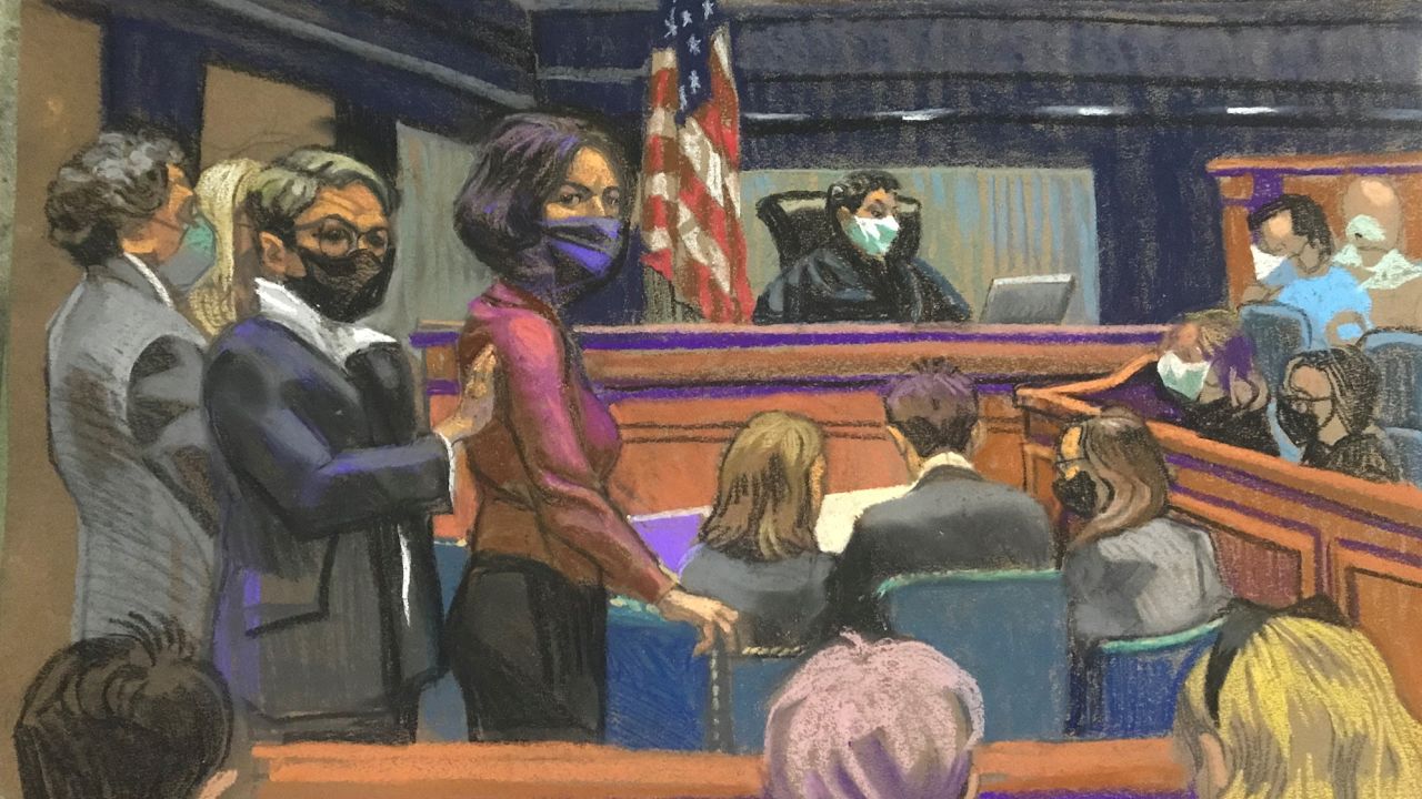 A sketch of Ghislaine Maxwell during the  court session Wednesday where she was found guilty on five of six federal charges. 