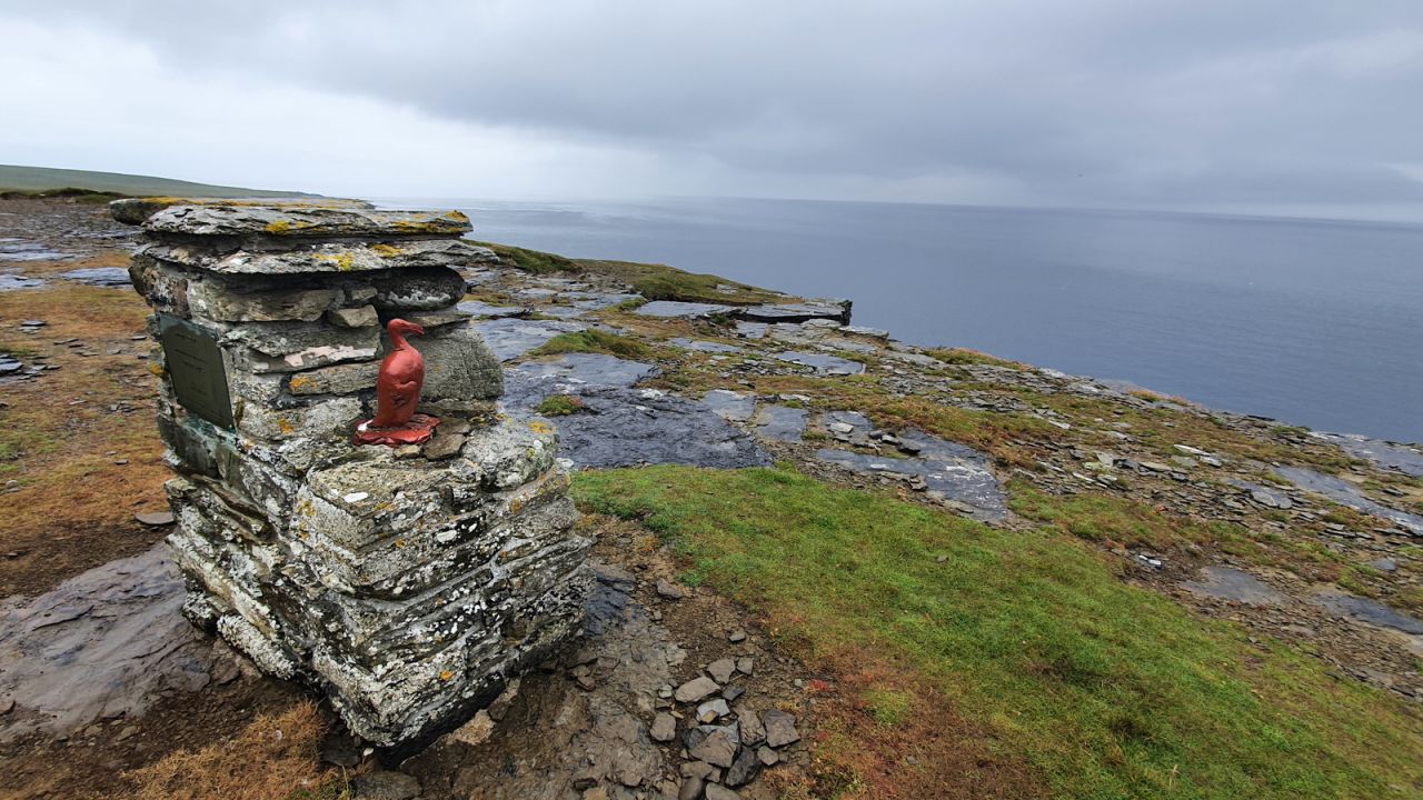 <strong>Great auk: </strong>This small monument memorializes the great auks, a large bird which was hunted to extinction in the 19th century. One of the last great auks in Britain was killed on Papa Westray. 