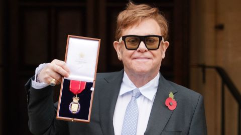 Elton John pictured after being made a member of the Order of the Companions of Honour for services to Music and to Charity in November 2021.