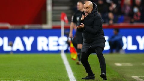 Guardiola guides City to a tenth straight league win at Brentford on Wednesday.