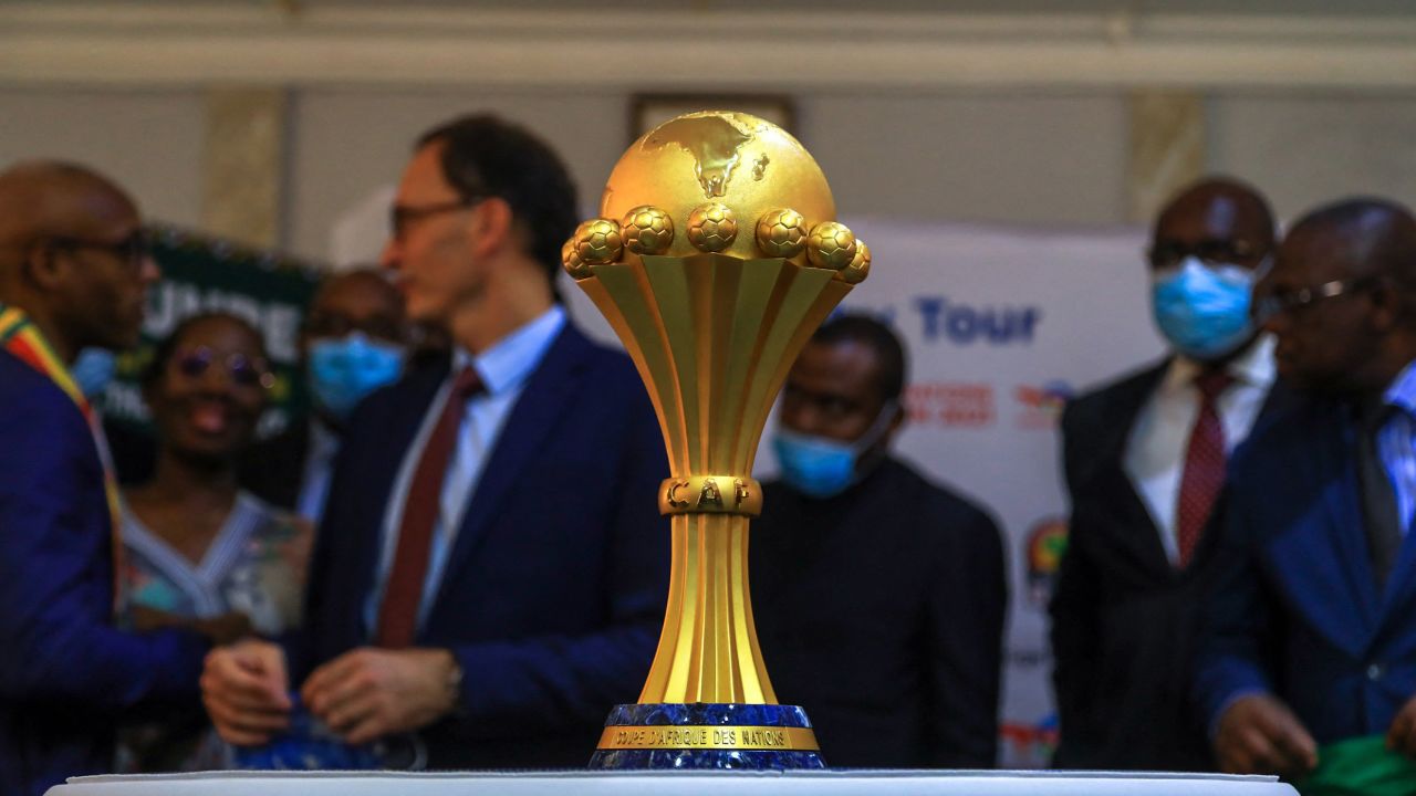 The trophy of the Africa Cup of Nations, presented on December 7, 2021. The 33rd edition of the tournament will be held in Cameroon from January 9 to February 6, 2022.