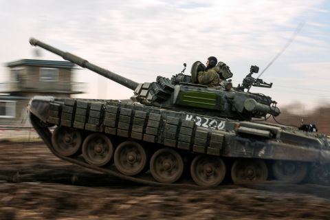 A Russian tank seen during a military drill at Molkino training ground in the Krasnodar region on Tuesday, December 14.