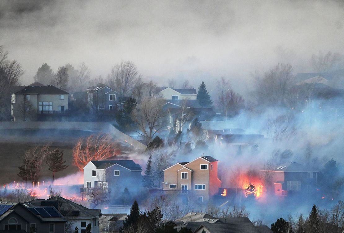 The Marshall Fire burns Thursday in Broomfield, Colorado.