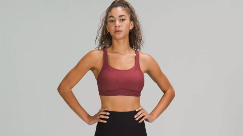 underscored lululemon run times sports bra red