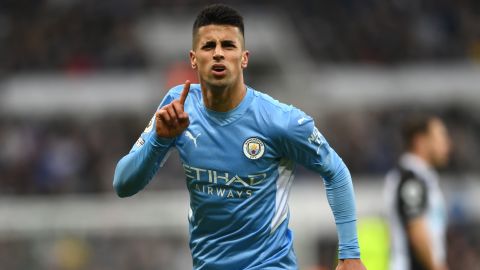 Cancelo celebrates after scoring against Newcastle United at St. James Park on December 19, 2021.