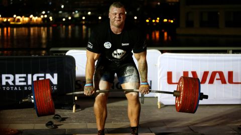 Tom Stoltman competes in the World's Ultimate Deadlift competition in Dubai, UAE in October 2019.
