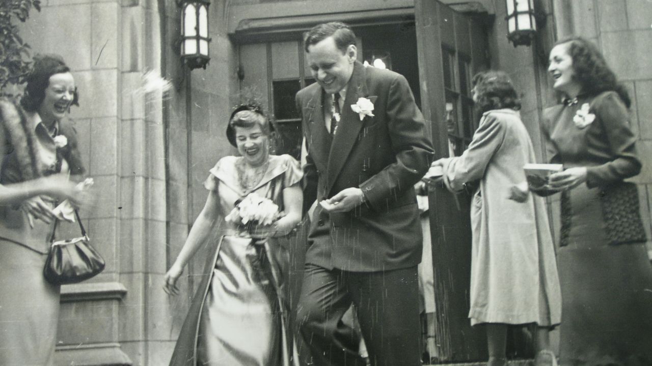 <strong>Happy day:</strong> The letters tell of Lois and Frank Rosen's engagement -- here they are on their wedding day.