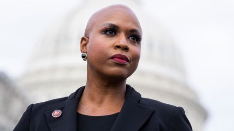 Massachusetts Rep. Ayanna Pressley attends a news conference on the FIX Clemency Act outside the US Capitol on Friday, December 10, 2021. 