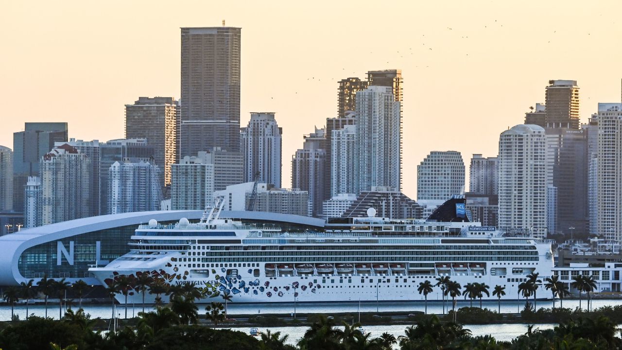 A docked Norwegian Gem cruise ship is seen at the Port of Miami in 2021. 