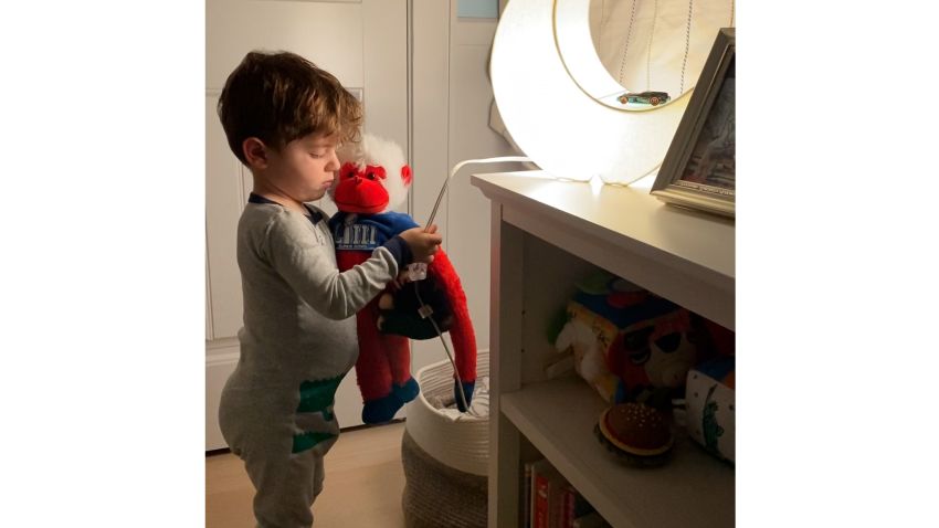 Chloe's two-year-old son, Luke, has gotten so used to his sleep routine, he turns off his own light.