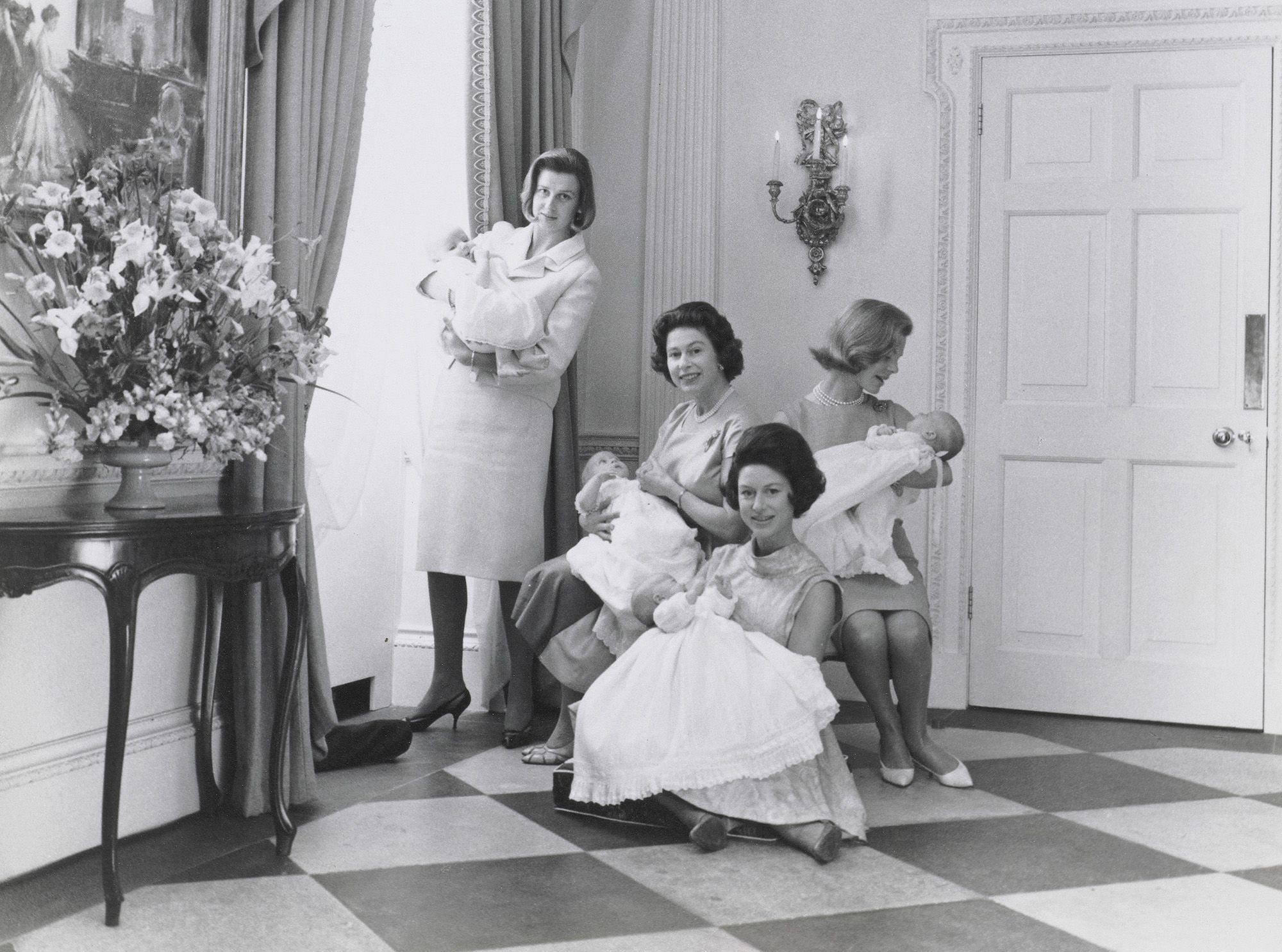 Princess Margaret asked her photographer husband to capture this picture of four royal mothers and their babies as a memento for the royal obstetrician who delivered the infants within two months of each other in 1964.