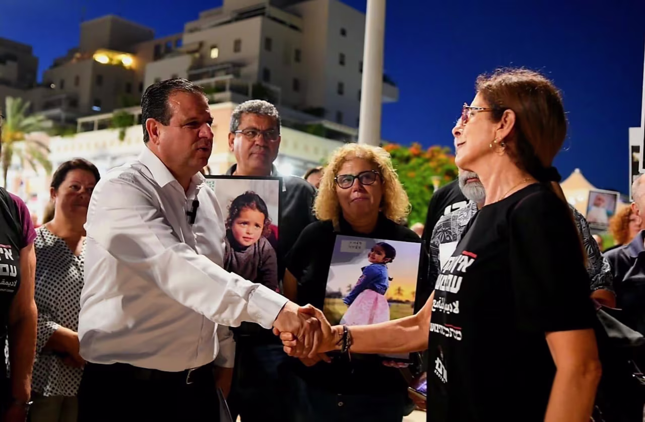 Ayman Odeh attends a protest in Kfar Saba, Israel, on Saturday.