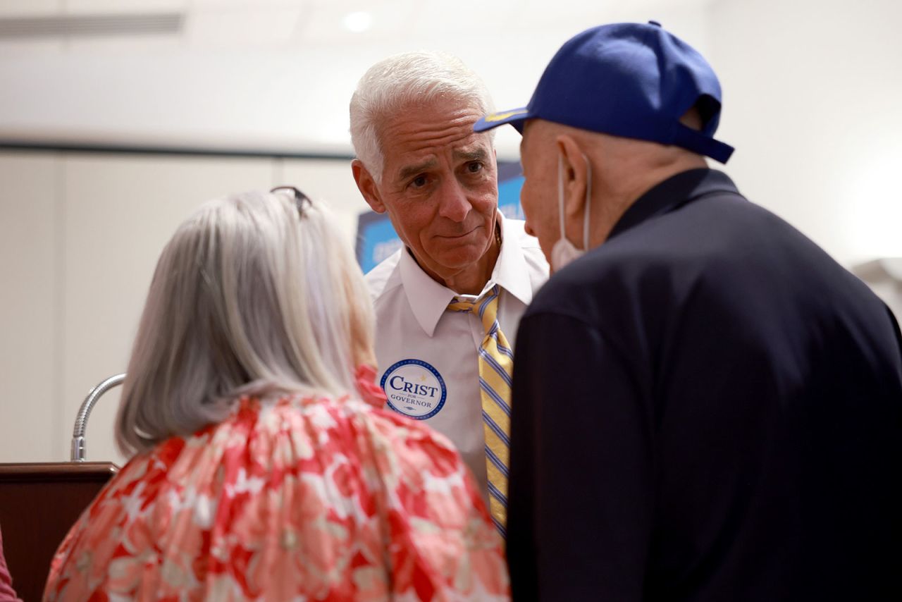 Rep. Charlie Crist greets voters during a campaign event on August 17 in Pembroke Pines, Florida.