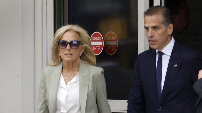 WILMINGTON, DELAWARE - JUNE 11: First lady Jill Biden and Hunter Biden, son of U.S. President Joe Biden, leave the J. Caleb Boggs Federal Building on June 11, 2024 in Wilmington, Delaware. A federal jury has convicted Hunter Biden on all three federal felony gun charges he faced. (Photo by Anna Moneymaker/Getty Images)