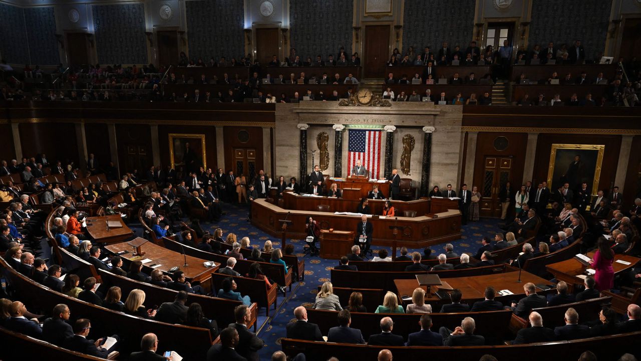 Members of the US House of Representatives gather for a vote on the nomination of Representative Jim Jordan, of Ohio, as new Speaker of the House, at the US Capitol in Washington, DC, on October 17, 2023. 