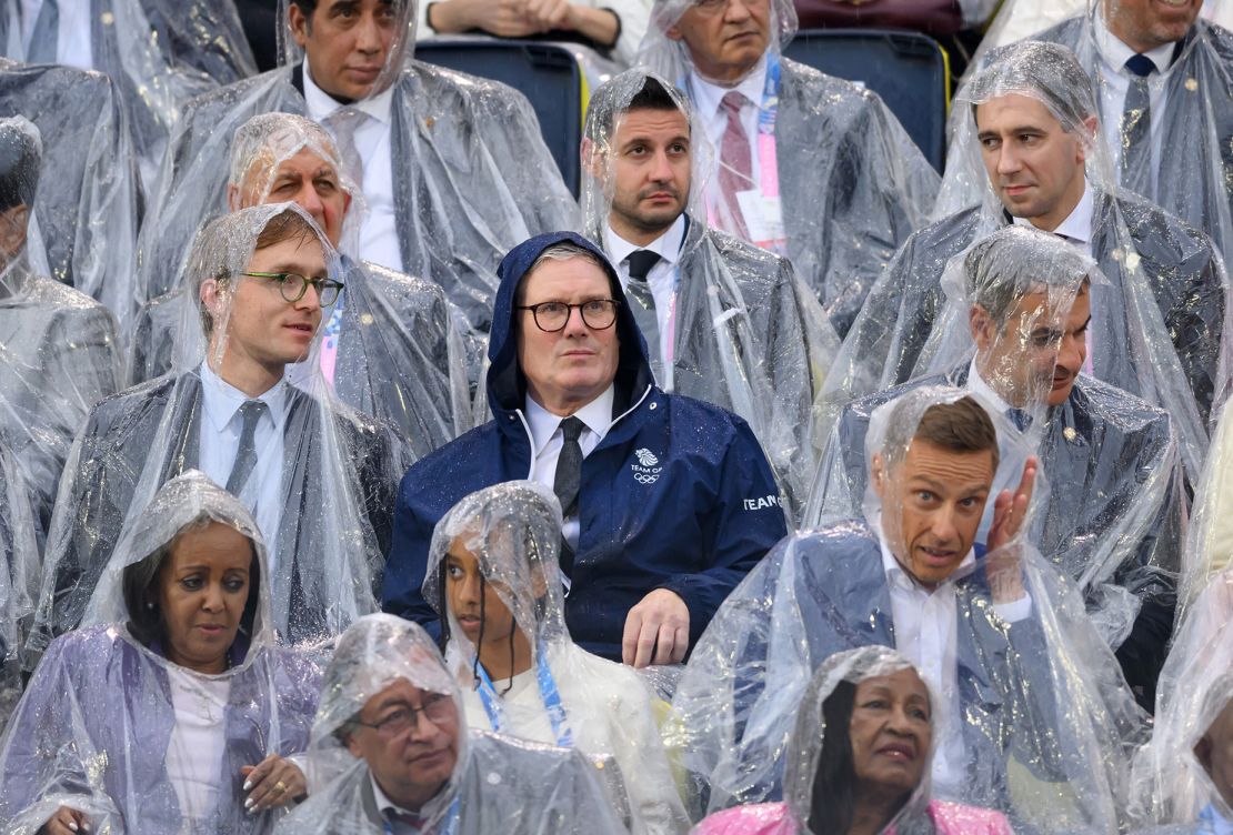 British Prime Minister Keir Starmer wore a Team GB rain jacket to the opening ceremony of the Olympic Games Paris 2024.