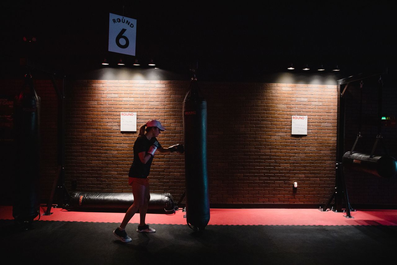 A person works out at a boxing gym in Woodstock, Georgia, on April 27.