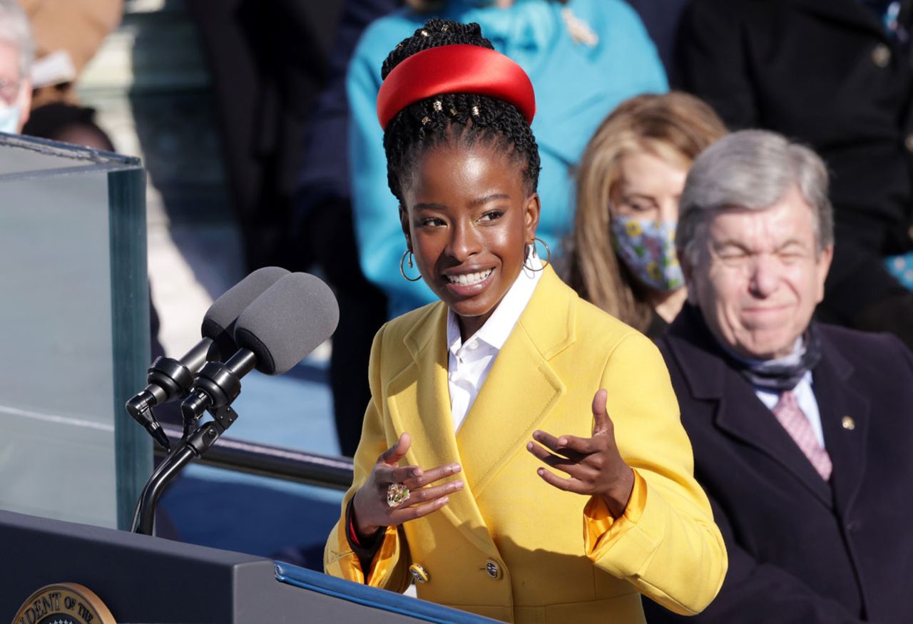 Youth Poet Laureate Amanda Gorman speaks during the inauguration of US President Joe Biden on the West Front of the US Capitol on January 20 in Washington, DC.