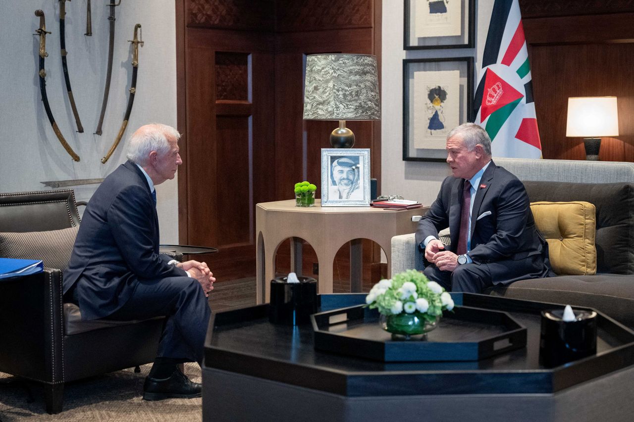 Jordan's King Abdullah II, right, meets with European Union's High Representative for Foreign Affairs and Security Policy Josep Borrell, in Amman, Jordan, in this handout picture released on November 20.