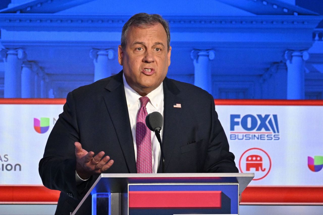 Former Governor of New Jersey Chris Christie speaks during the second Republican presidential primary debate in Simi Valley, California on Wednesday.